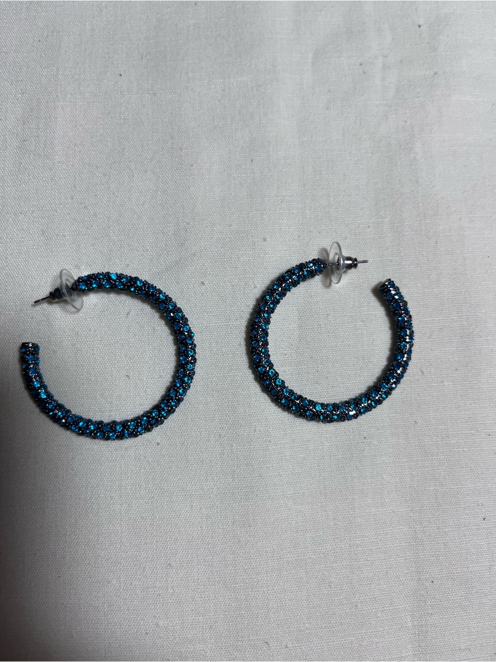 Blue Rhinestone Hoop Earrings - Picture 2 of 4